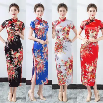 Elegantné Ženy Hodvábny Satén Qipao NOVÝ Tenký, Krátky Rukáv Cheong-sam Šaty Tradičnej Čínskej Večierok Cheongsam