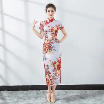 Elegantné Ženy Hodvábny Satén Qipao NOVÝ Tenký, Krátky Rukáv Cheong-sam Šaty Tradičnej Čínskej Večierok Cheongsam