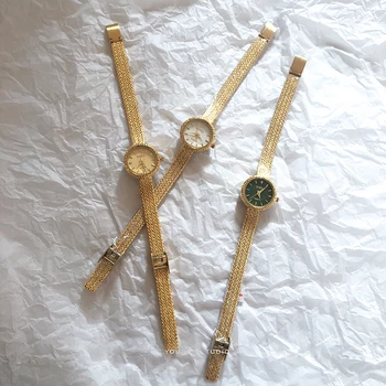 Elegantné ženy kruhové námestie dial malé hodinky s gold jemné quartz hodinky