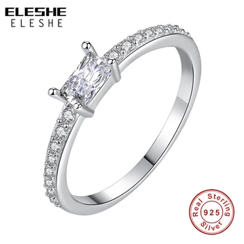 ELESHE 925 Sterling Silver Zirkón Námestie Prstene pre Ženy, Svadby, Módne Šperky, Striebro 925 Jednoduché Geometrické Prst Krúžky Anillos