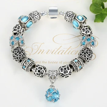 ELESHE Striebornú Farbu a Pôvab Náramky pre Ženy Šperky s Blue Pink Krištáľové Sklenené Korálky, Náramky Priateľstva Odbavenie Predaj