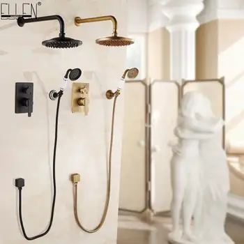 Ellen Stenu Sprcha Set Vaňa Sprcha Systém Antické Bronzové Dážď Vodopád Do steny Vane Sprchovací Teplej a Studenej ELS10