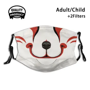 Emotívny - Kitsune Fox Šťastný Proti Prachu Masku Na Tvár Umývateľný Filter Opakovane Umývateľný Kitsune Fox Ducha Zvierat