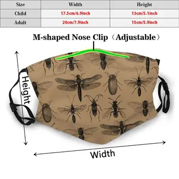 Entomology Štúdie Vzor Zábavné Vytlačiť Opakovane Pm2.645 Filter Masku Na Tvár Hmyzu Chyby Entomology Flys Chrobák Lietať Dragonfly
