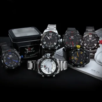 EPOZZ plný čierna Analógový a LED digitálne muž hodinky z nerezovej ocele, remienok muž hodiny hodiny Top Značky Luxusné relogio masculino