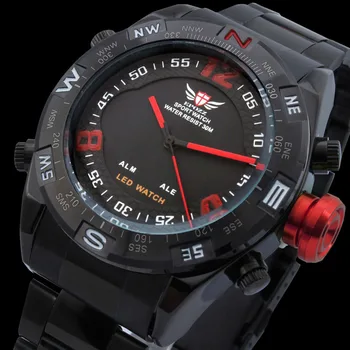 EPOZZ plný čierna Analógový a LED digitálne muž hodinky z nerezovej ocele, remienok muž hodiny hodiny Top Značky Luxusné relogio masculino