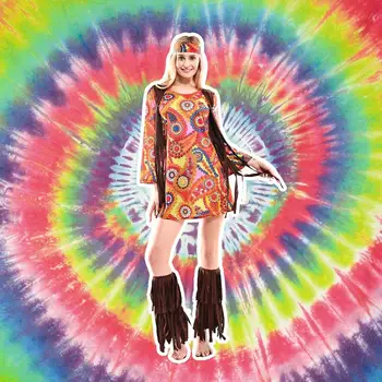 Eraspooky 60. rokoch 70-tych rokoch Pokoja a Lásky Retro Hippies Cosplay Halloween Kostým Pre Ženy Kvetinový Disco Šaty hlavový most Karnevalové Oblečenie