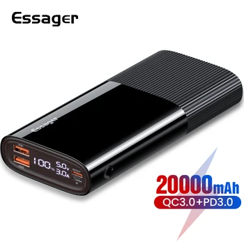 Essager Power Bank 20000mAh PD QC 3.0 Externý Batérie Nabíjačka USB Typu C Powerbank 20000 mAh Poverbank Pre Xiao mi iPhone