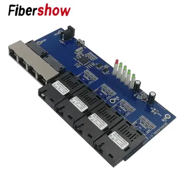 Ethernet Vlákniny prepínač 4 RJ45 4 SC Optické Médiá Konvertor Single Mode fiber Port 10/100M PCBA