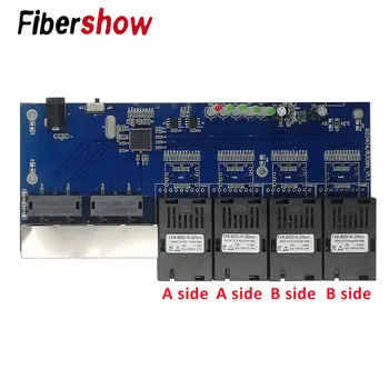 Ethernet Vlákniny prepínač 4 RJ45 4 SC Optické Médiá Konvertor Single Mode fiber Port 10/100M PCBA