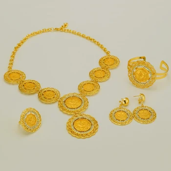 Etiópsky Mince, Šperky Set Náhrdelník/Náramok/Náušnice dámske Módne Zlatá Farba Afrike Darčeky Eritrea/Arabských/Habesha/Blízkom Východe