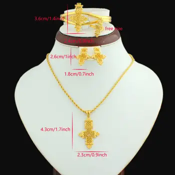 Etiópsky Šperky, Prívesok Kríž Náhrdelník Reťazca/Náušnice/Náramok/Prsteň 24k Zlata Farba Africkej Ženy Svadbu