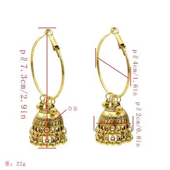 Etnické Indickej Náušnice Jhumka Ručné Zlato Vintage Birdcage Bell Strapec Visieť Visiace Náušnice Pre Ženy Cigán Bohemia Šperky