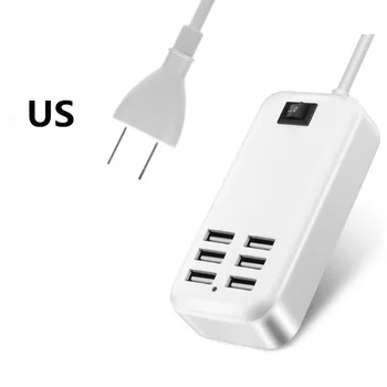 EU/US/UK Plug 6 Porty Viacerých Stenu Nabíjačku USB 20W 3A Ploche Multi-Zariadenia Rýchleho Adaptér Tablet Nabíjanie Zariadení iPhone, iPad