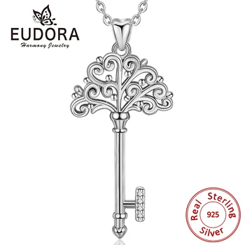EUDORA Jedinečný 925 Sterling Silver Key Života Prívesok Náhrdelníky s jasnými AAA CZ Módne Šperky pre Chlapca, dievča Strany Darček D384