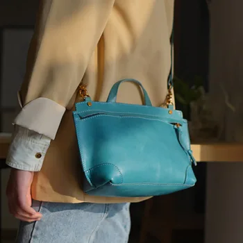 EUMOAN Ručné staré prímestských taška cez rameno, dámske kožené kabelky, kožené taška vintage stiletto taška
