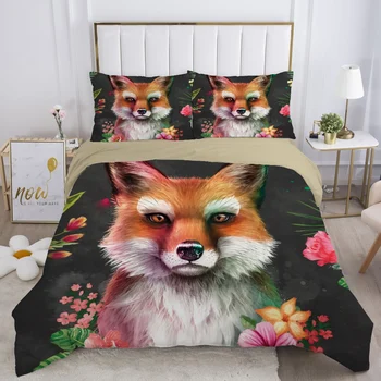 Euro Dvojité Cumlík posteľná bielizeň Sady 3D HD Perinu Set Prikrývka/deka Kryt a obliečka na Vankúš Polyester Bavlna, 150 Posteľ nastaviť fox