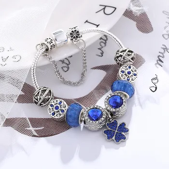 Európa a Spojené Štáty 2020 nové modré crystal šťastie, ďatelina panjia kúzlo náramok žena diy originálne šperky február 14 darček