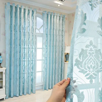 Európa Luxusné Modrej Priehľadnej Záves pre Obývacia Izba Geometrické Opony pre Spálne Jemné Textílie Tylu Prikryť Okno S453#D