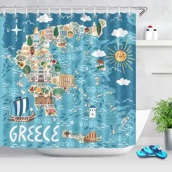 Európska Grécku Mapu Sprchové Závesy pre Kúpeľňa grécky Mapu