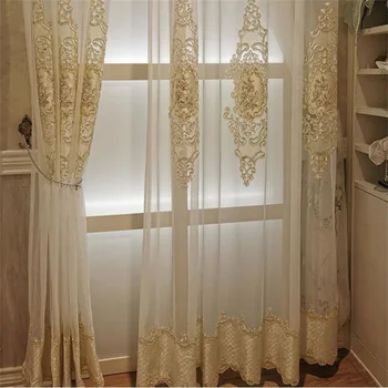 Európska Luxusné Vyšívané Pearl Tylu pre Obývacia Izba Okno Spálne Závesy Striebro Úplnej Voile Záclonka Textílie ZH034&C