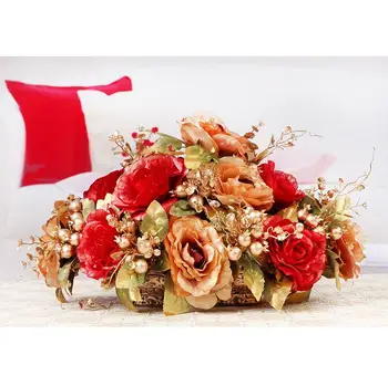 Európska Luxusné Vázy+Umelý Kvet Nastaviť Ornament Ploche Živice Remesiel Dekorácie, Ruže, Črepníkové Kvetiny Usporiadanie Figúrky Umenie