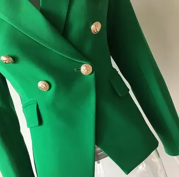 Európske a Americké oblečenie pre ženy 2019 zimné nový štýl Dlhý rukáv kvet dvojité breasted Módne zelený kabát