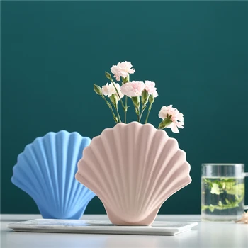Európsky Kreatívny biele keramické kvetinové vázy stole váza, dekorácie, vázy pre domáce svadobné dekorácie moderné shell-tvarované váza