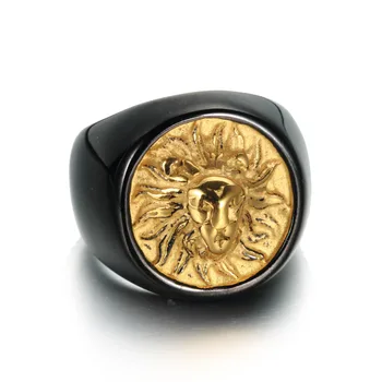 Európskych a Amerických mužov z nehrdzavejúcej ocele gold black zvierat lev vedúci krúžku titánové ocele retro šperky