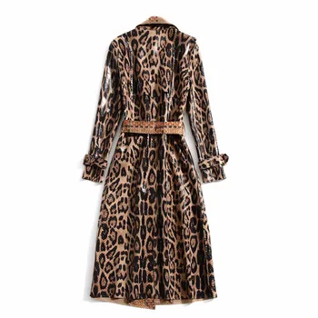 Európskych a Amerických žien 2019 zimné oblečenie nové Dlhý rukáv klope Leopard tlač krajky-up Zákopy srsti