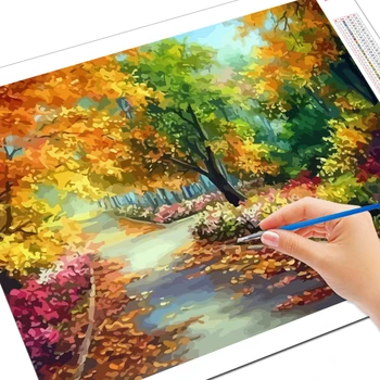 EverShine Maľovanie Podľa Čísel, Prírodné Scenérie Olejové Farby Podľa Čísel Pre Dospelých Jeseň Na Plátne HandPainted Domova