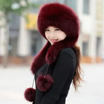 Extra dĺžka dámske zimné klobúk s fox kožušiny surround môže sa použiť ako šál, visel na zadný kryt reťaze, dóm Mongolsko