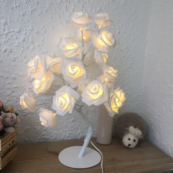 EÚ Plug Ruže Kvet Nočné Svetlo Udalosti Strany Rose Tree Lampa LED Girlandy Svetlá pre Domáce Dekorácie Stola Čítanie