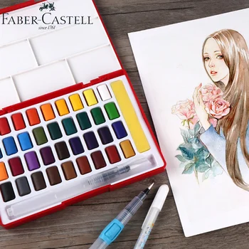 Faber-Castell 24/36/48Colors Pevné Vodné Farby Farby Nastavené Pomocou Farby Štetcom Prenosné Akvarel Pigment Pre Maliarske potreby pre maliarov