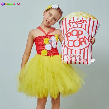 Fancy Popcorn Dievča Tutu Šaty Cirkus Narodeniny Oblečenie pre Deti Potravín Kostým Detská Fotografia, Karneval, Party, Kvetina Tutu Šaty