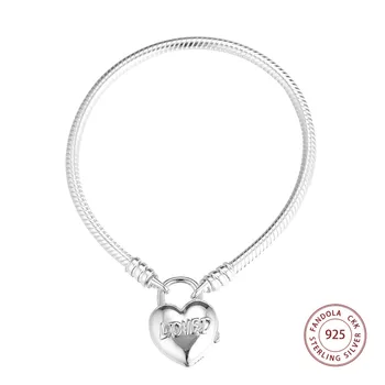 FANDOLA Si Milovaný, Srdce Visiaci zámok, Náramky & Bangles 925 Sterling Silver Charms Náramky pre Ženy Mincový Striebro-Šperky