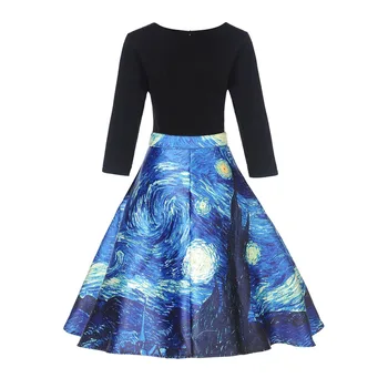 Fannic Vintage šaty Vysoký Pás Pracovné oblečenie Midi šaty Dámske Van Gogh maľovanie mraky tlač Jupe Femme 2ks/Set