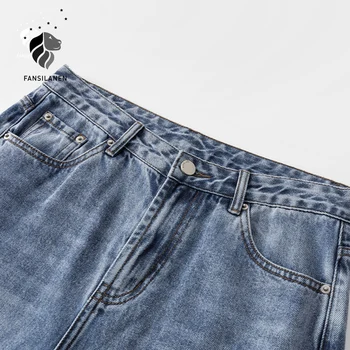 FANSILANEN Fringe strapce bežné modrá rovné džínsy Ženy denim vysoký pás milenci džínsy Nadrozmerná žena vintage nohavice 2020