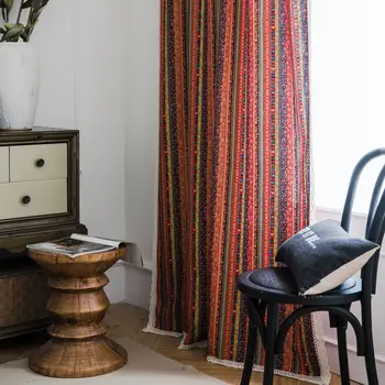 Farebné Bohemia rustikálny bielizeň, záclony biele čipky pre obývacej izby, spálne, kuchyne okno opony krátke hotové Červený prúžok