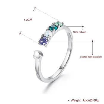 Farebné Crystal Od Swarovski Otvorenie Krúžku 925 Silver Jemné Šperky Bohyne Skvelý Dizajn Výročie Prst Jewlery Dary