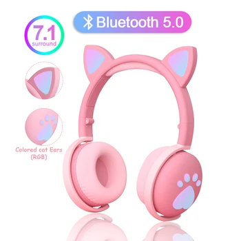 Farebné Deti Bezdrôtový Headset roztomilé řeřavý LED Mačka Ucho Packa Dievčatá Darček Bluetooth Slúchadlá HIFI Stereo Basov, 3,5 mm Konektor Mic