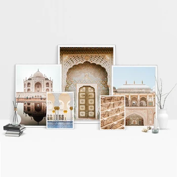 Farebné Maroko Dvere Taj Mahal Wall Art Plátno Na Maľovanie Vintage Plagáty & Vytlačí Klasické Stavebné Obrazov Na Stenu Pre Obývacia Izba