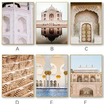 Farebné Maroko Dvere Taj Mahal Wall Art Plátno Na Maľovanie Vintage Plagáty & Vytlačí Klasické Stavebné Obrazov Na Stenu Pre Obývacia Izba