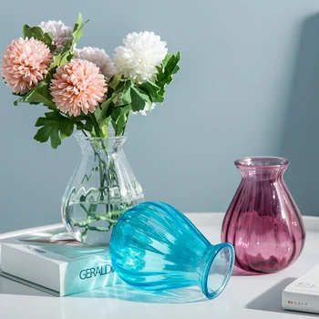 Farebné Sklenené Vázy Hydroponics Kontajner Transparentné Kvetináče Reštaurácia Obývacej Miestnosti Dekorácie