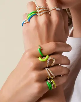 Farebné smalt otvoriť, upraviť ženy krúžok zlatá farba Neon rainbow smalt trendy prst šperky