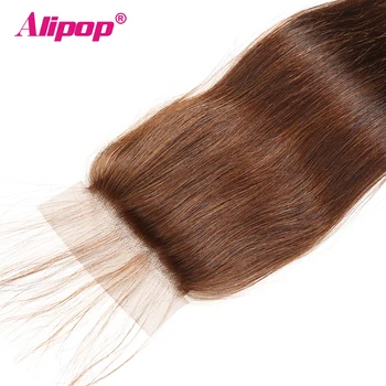 Farebné Zväzky S Uzáverom Rovné Vlasy #4 Svetlo Hnedá Peruánskej Ľudské Vlasy, 3 Zväzky S Uzáverom Alipop Non remy
