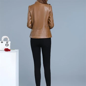 Faux Kožený Kabát Ženy Jeseň kórejský Krátke Slim XL-6XL Plus Veľkosť Čierna Žltá Dlhý Rukáv Fashion Fishtail Koberčeky Bunda JD310