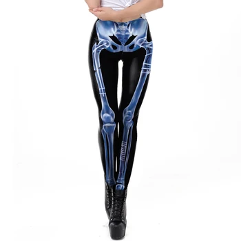 FCCEXIO Nový Dizajn 3D Vytlačené Šplhať Modrá Kosti, Kostra, Sexy Ženy, Casual Punk Rock Leggins Vysoký Pás Fitness Nohavice Legíny