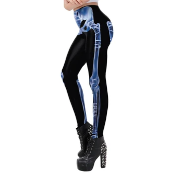 FCCEXIO Nový Dizajn 3D Vytlačené Šplhať Modrá Kosti, Kostra, Sexy Ženy, Casual Punk Rock Leggins Vysoký Pás Fitness Nohavice Legíny