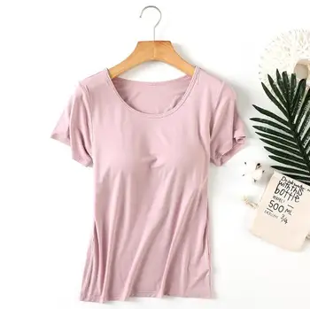 Fdfklak Bežné podprsenka-čalúnená bavlnené tričko s krátkym rukávom letné T-shirt žena slim klesnutie košele ženy tričko camiseta mujer